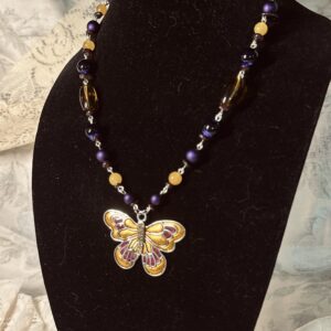 Purple And Yellow Butterfly Necklace